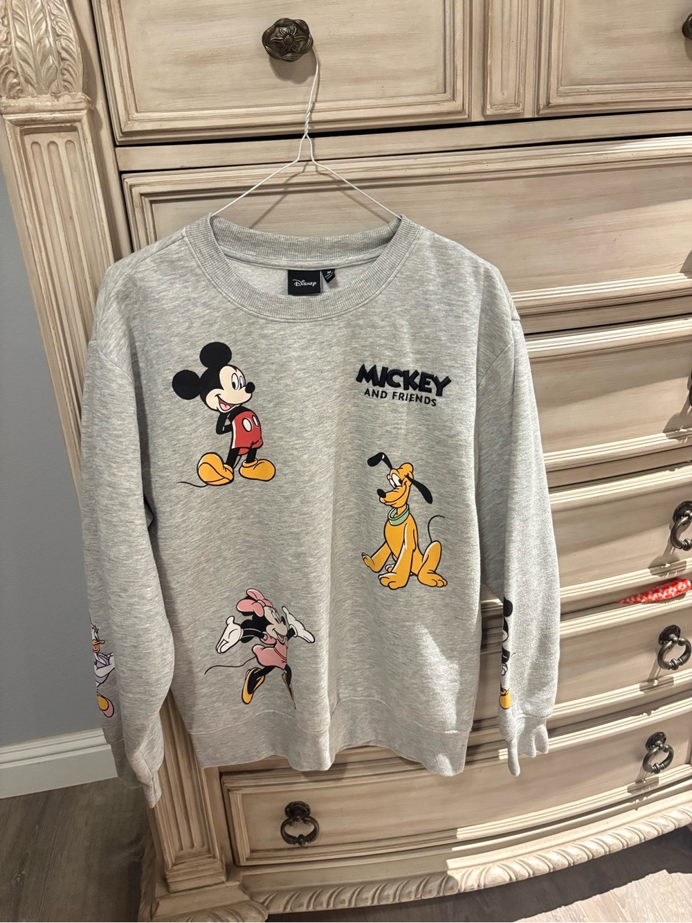 Disney Gray Crewneck Sweatshirt with Mickey, Minnie & Pluto